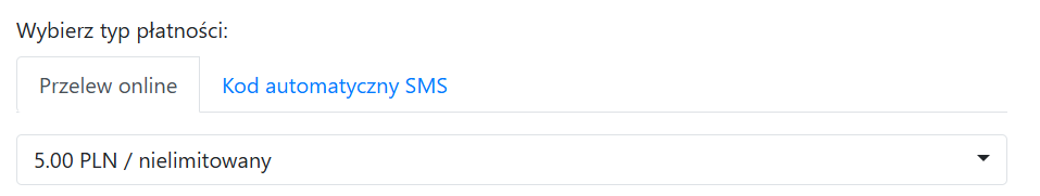Wybierz sposób płatności za wpis
